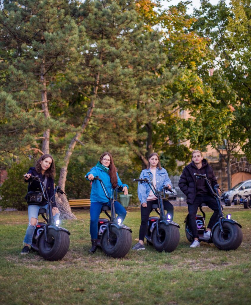 young people on MonsteRollers in Budapest in autumn