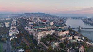 Buda Castle aerial shot from above