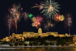 Buda Castle at night on the august 20th celebration