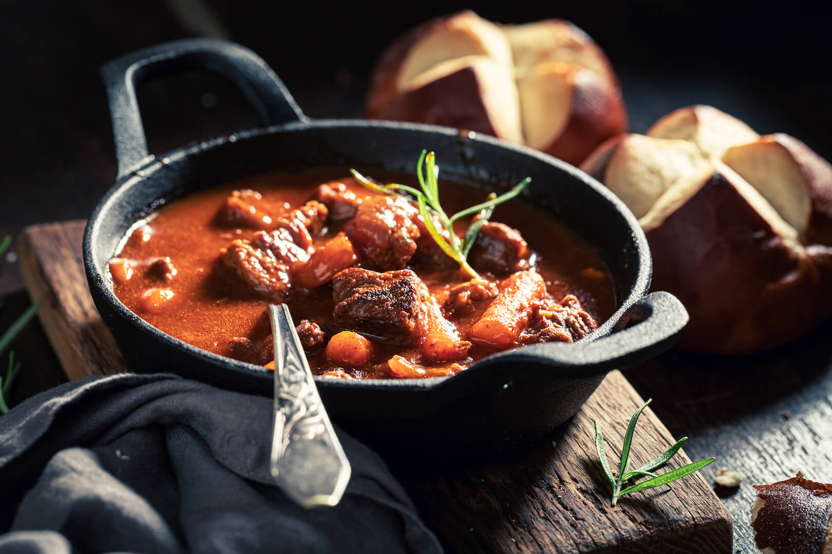 goulash served with fresh buns